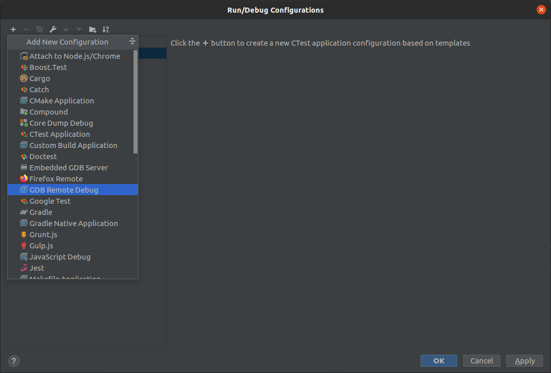 Creating a GDB Remote Debug configuration